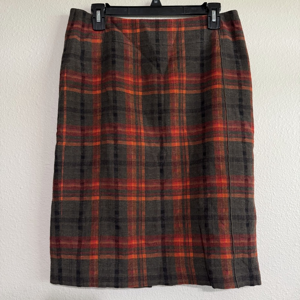 Ambiente Pencil Skirt Women's‎ 8 Red Gray Cotton Plaid Vented Zipper Preppy VTG
